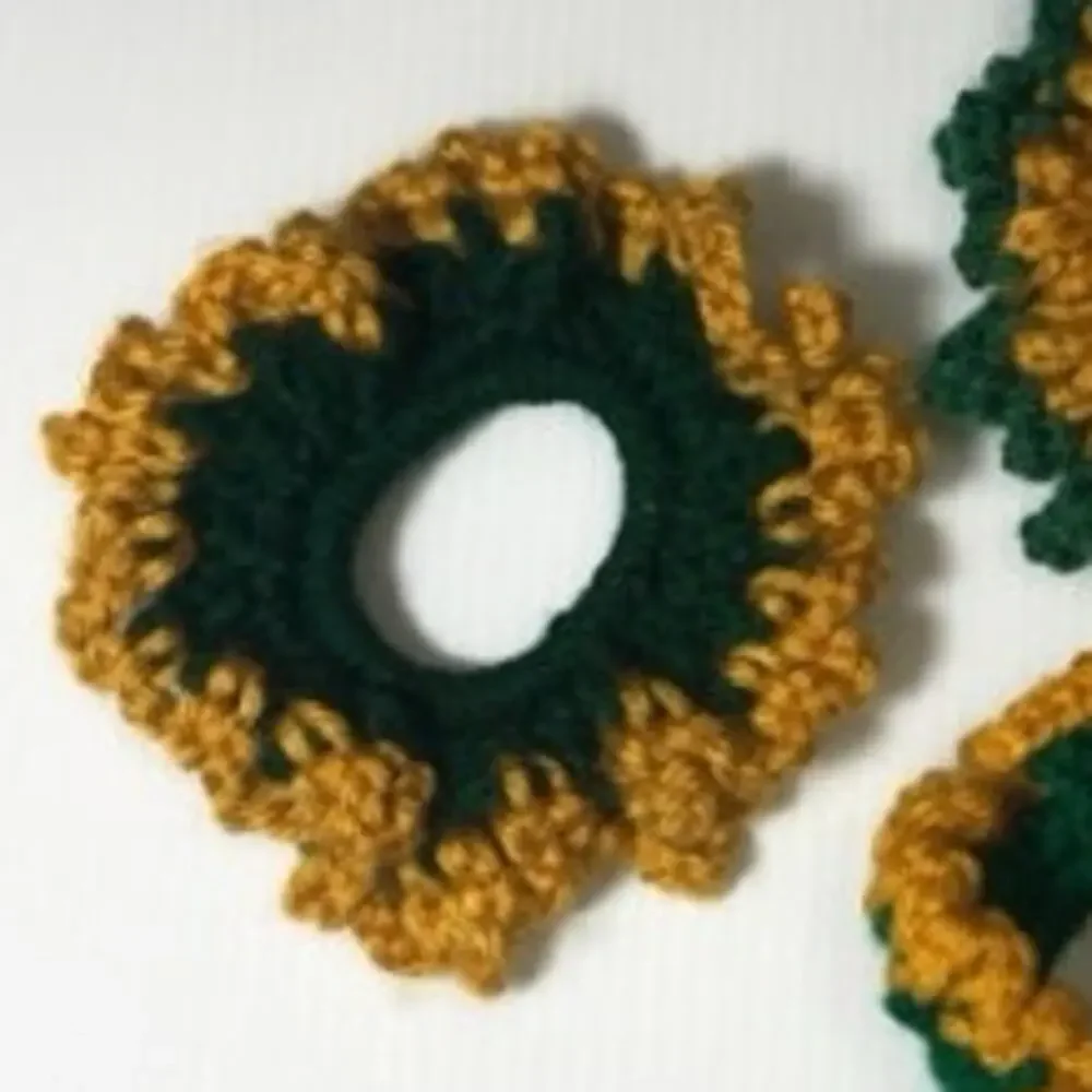 NWT Green Gold Handmade Crocheted Hair Scrunchie by Dawny Set of 3